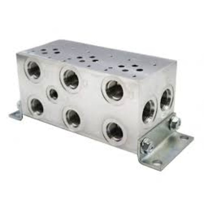 Manifold hidráulico Parker SB03AP022SC en línea con cavidad en aluminio con 2 estaciones puerto SAE y válvula de alivio