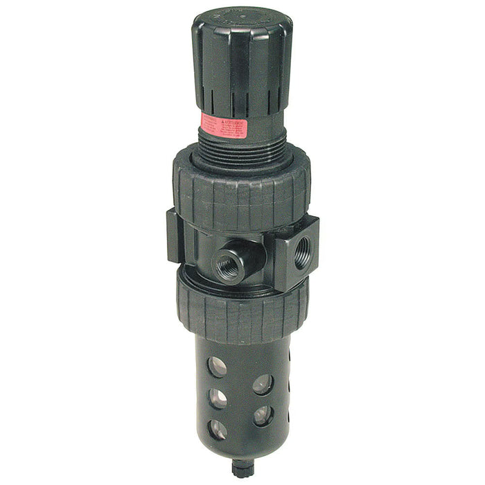 Regulador FRL Parker 06E32A13AC serie Prep-Air II en línea con filtro y depósito de policarbonato con guardia metálica