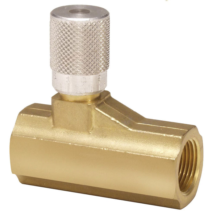 Válvula de aguja Parker 003381104 en línea con conexión 3/4 pulgadas NPT y control micrométrico