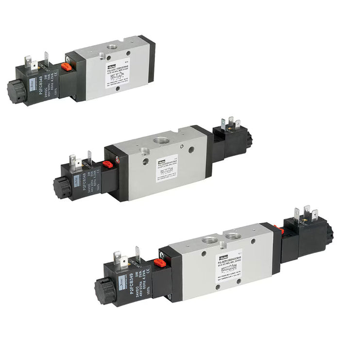 Válvula solenoide Parker P2LBZ512EENDCN serie Viking Lite en línea con cuerpo en aluminio anodizado control manual y automático