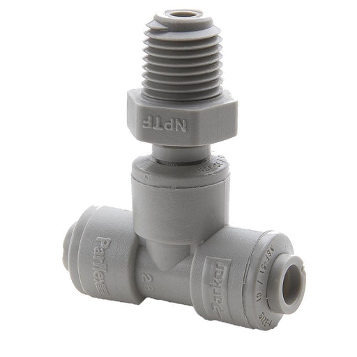 Tee Parker A4MTS4-MG — Acetal Gris NPT Macho 1/4"