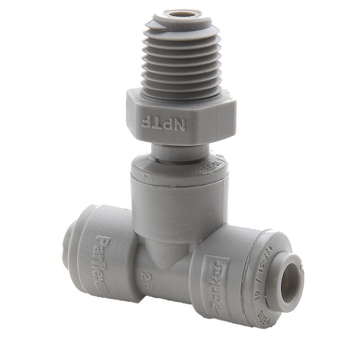 Tee Parker A4MTS4-MG — Acetal Gris NPT Macho 1/4"