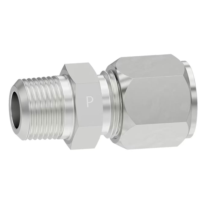 Adaptador Recto Macho Parker 4-8 FBU-SS Ferulok 24° Flareless de 1/4 in a NPTF de 1/2 in en Acero Inoxidable