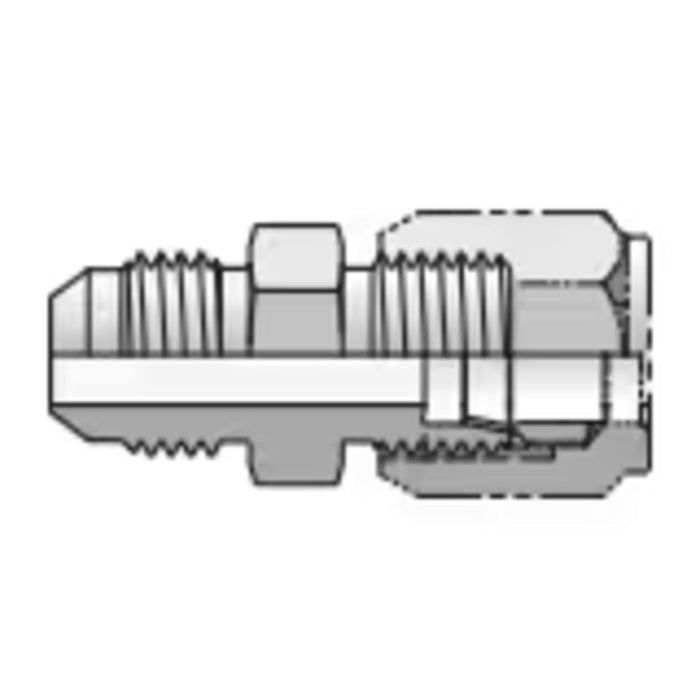 Adaptador Recto Parker 4 XHBU-S JIC 37° de 1/4 in Macho a Ferulok 24° Flareless Macho