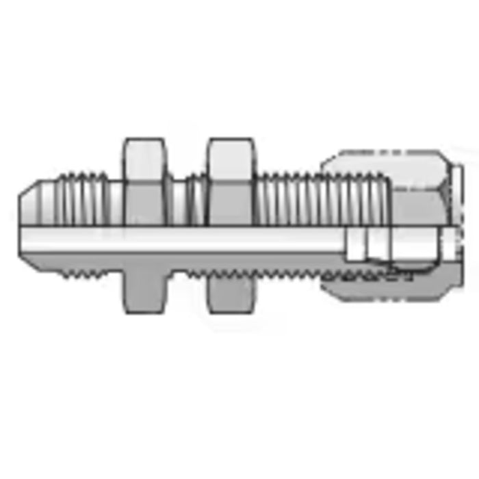 Adaptador de Conversión Pasamuro Parker 6 XHBU2-S de 3/8 in JIC 37° Flare Macho a Flareless Bulkhead en Acero