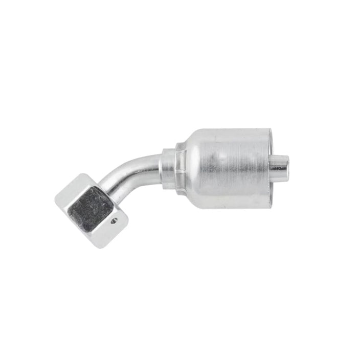Codo 45° Parker 1C443-8-4 Crimp 43 Serie Rosca Métrica L Hembra Giratoria para Manguera -4 1/4 in Acero
