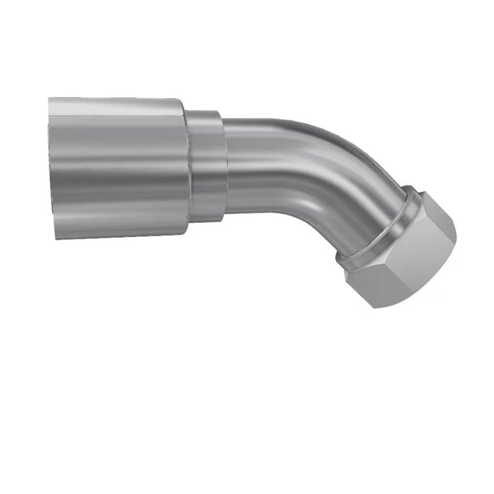 Codo 45° Parker 1CE48-10-4 Parkrimp 48 Serie Rosca Métrica L Hembra Giratoria 24° con O-Ring para Manguera -4 1/4 in Acero