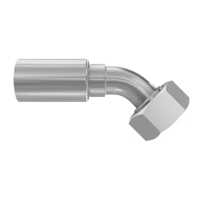 Codo 45° Parker 1CE56-22-12 Global 56 Serie Rosca Métrica L Hembra Giratoria 24° con O-Ring para Manguera -12 3/4 in Acero
