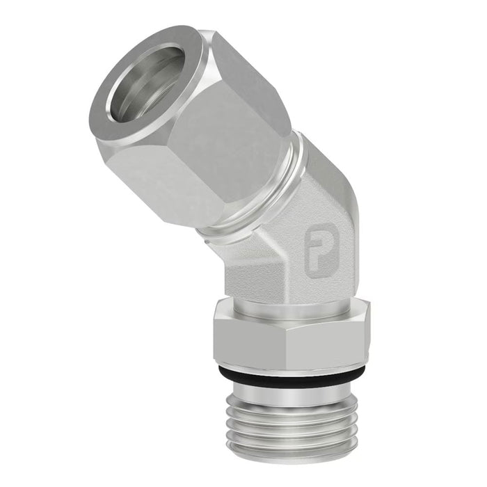Codo de 45° Parker Ferulok 4 V5BU-S Flareless de 1/4 in a ORB Macho