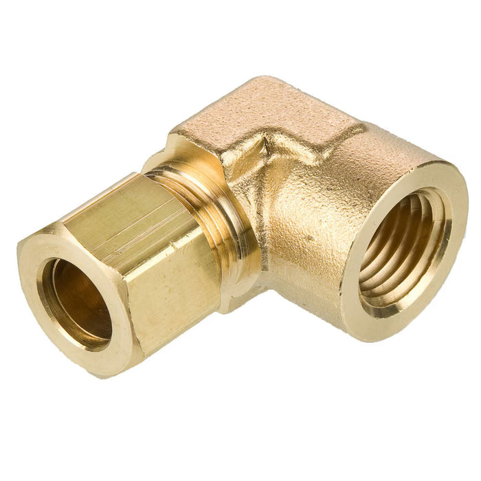 Codo de 90° de Compresión Parker 170C-6-4 en Latón de 3/8 in a Rosca NPT Hembra 1/4 in