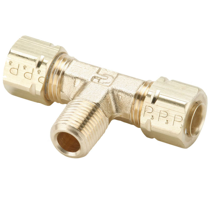 Conector Parker 172CA-4-4 Compresión Alineada Tee Latón Forjado Tubo 1/4 in a Rosca 1/4 in