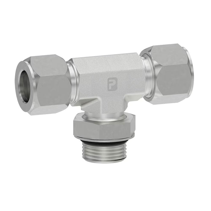 Conector Parker 4 S5BU-S Ferulok Tee de Ramal Tipo Muerde Tubo 1/4 in a SAE ORB 7/16-20 5000 psi Acero