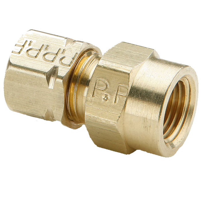 Conector de compresión Compress-Align Parker 66CA-4-2 de latón para tubo de 1/4 in a rosca NPTF hembra de 1/8 in