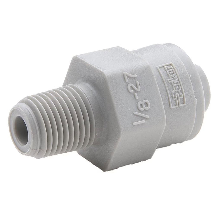 Conector recto TrueSeal Parker A4MC6-MG de acetal para tubo de 1/4 in a rosca NPT macho de 3/8 in