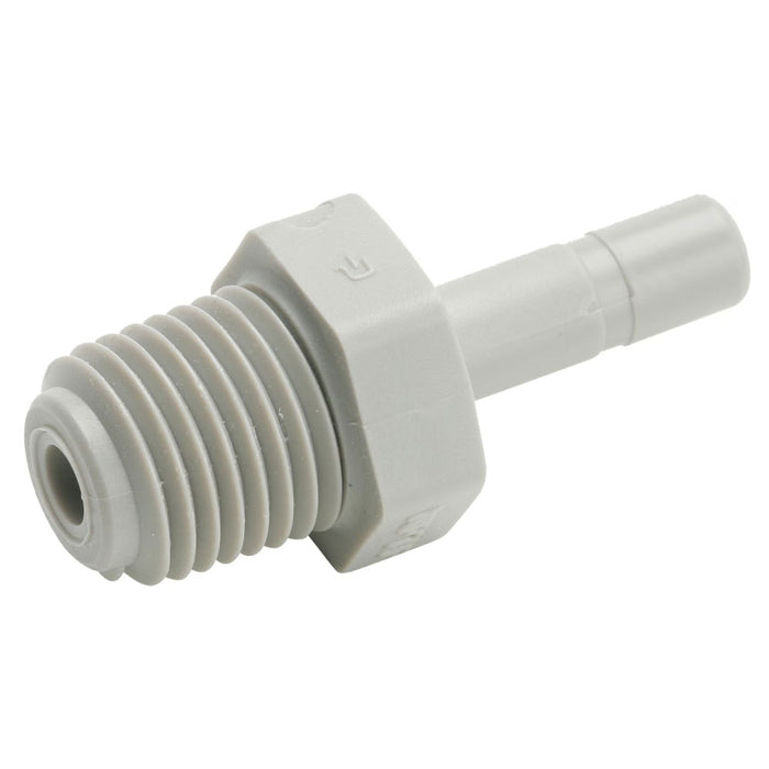 Conector recto TrueSeal Parker A4TMC2 de acetal de tubo de 1/4 in a rosca NPT macho de 1/8 in