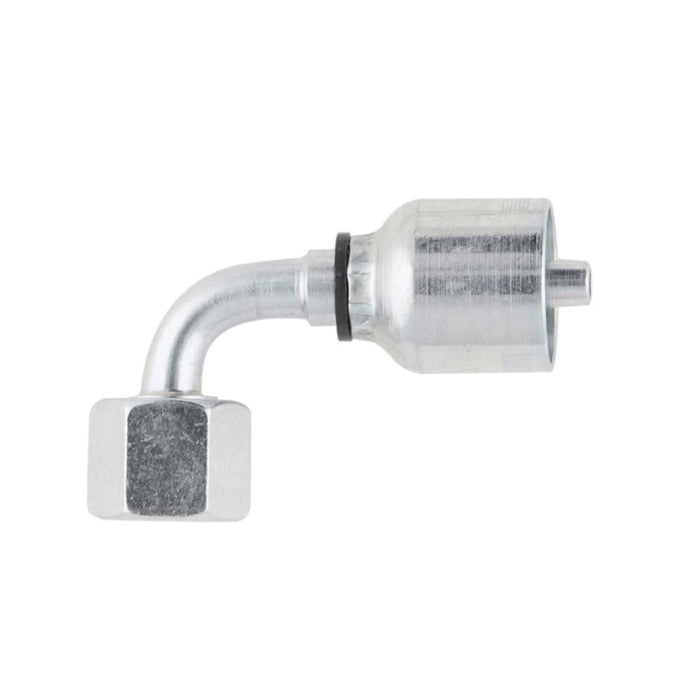 Conexión Crimpable Codo 90° No-Skive Parker 1CF43-10-5 Serie 43 Hembra Métrica L Swivel 24° Cono con O-Ring de 5/16 in