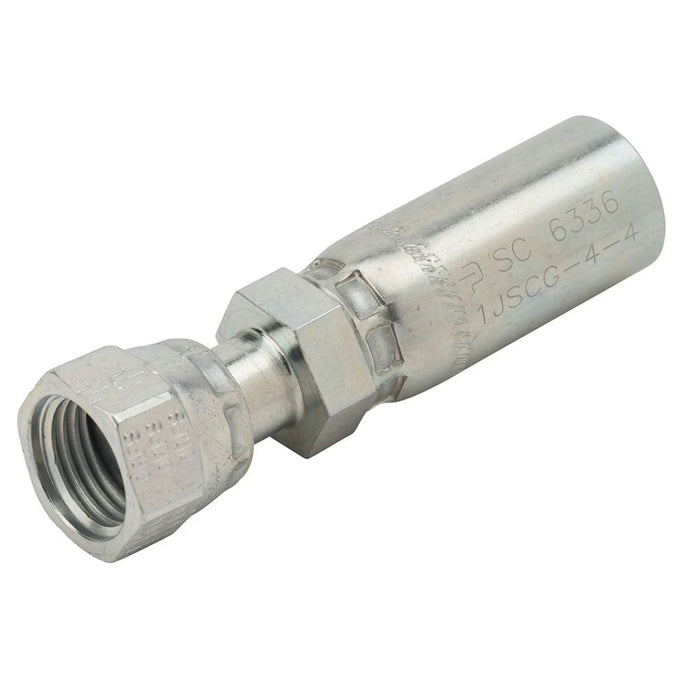 Conexión Crimpable Recta Larga Parker 1JSCG-6-6 Series CG Permanente Manguera de 3/8 in a Hembra Seal-Lok Giratoria en Acero