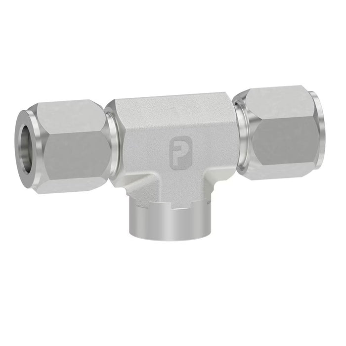 Conexión en Tee Ferulok Flareless Parker 16 OBU-S de 1 in Tubo a 1 in NPT Hembra en Acero
