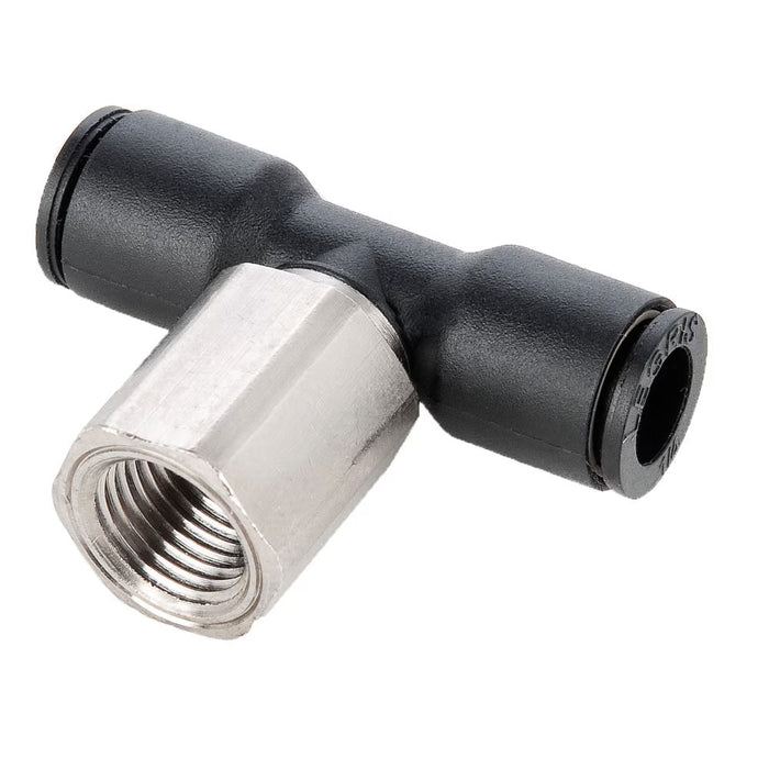 Conexión en Tee con Derivación Parker 3008 56 14 Push-In LF 3000 Tubo de 1/4 in a NPT Hembra de 1/4 in