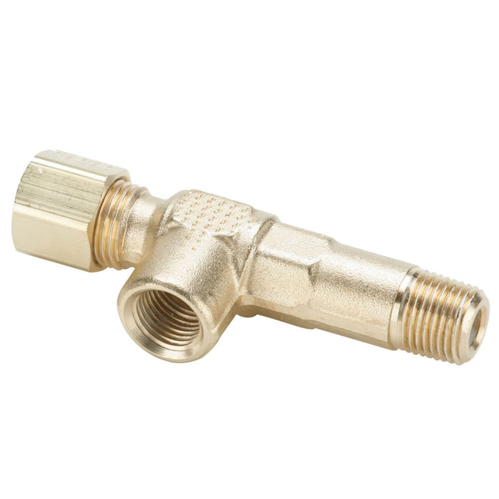 Conexión en Tee de Compresión Parker 168C-4-2 Compress-Align en Latón para Tubo de 1/4 in a Rosca NPT de 1/8 in