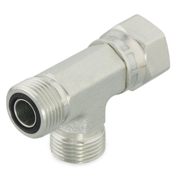 Conexión en Tee de Paso Parker 6R6MLOS Seal-Lok O-Ring Face Seal Macho a Hembra Giratoria a Macho para Tubo 3/8 in