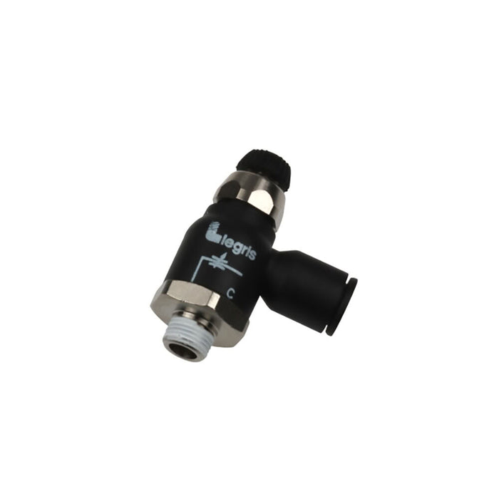 Regulador de Flujo Bidireccional Compacto Parker 7067 06 13 Serie 7067 Push-to-Connect para Macho BSPT R1/4 a Tubo 6 mm