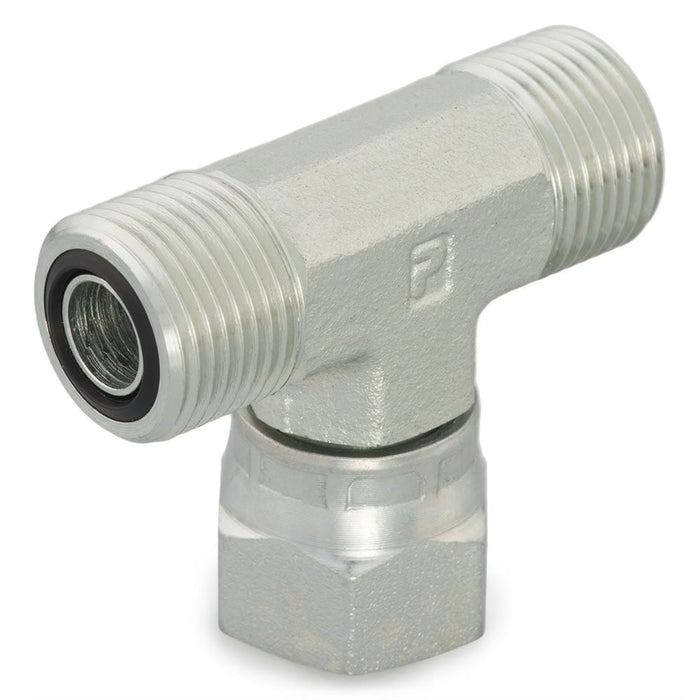 Tee de Ramal Seal-Lok Parker 10 S6LO-S Acero O-Ring Face Seal Doble Macho y Hembra Giratoria para Tubo de 5/8 in 6000 psi