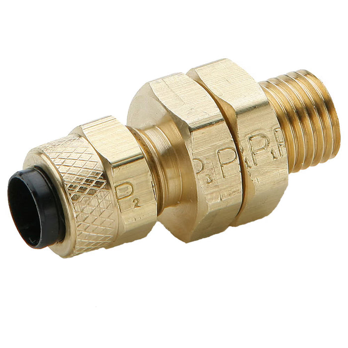 Unión de Paso Parker Poly-Tite 62PTBH-4 Compresión Latón para Tubo 1/4 in a Rosca Recta 3/8-24