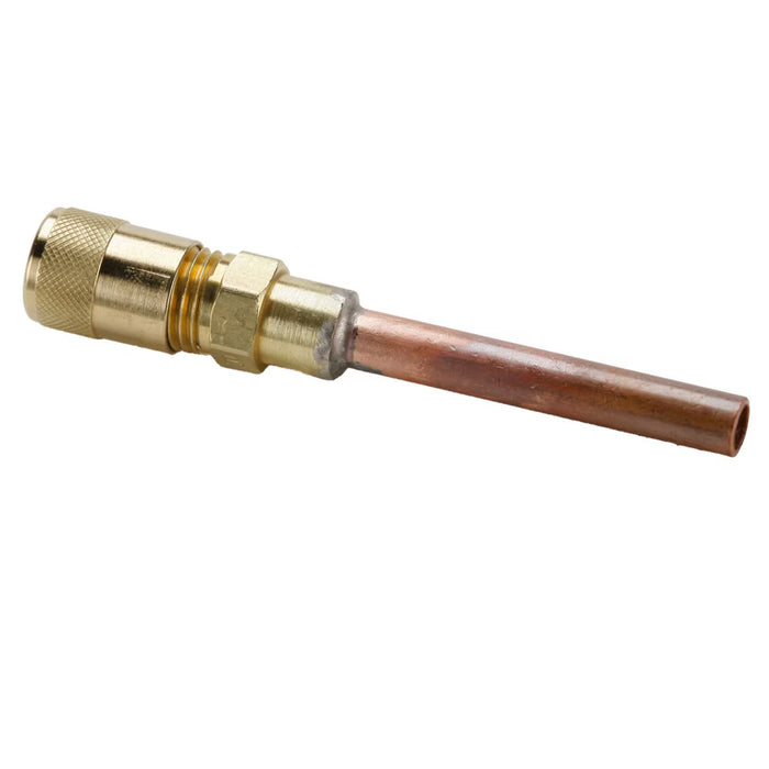 Válvula de acceso con tubo de cobre extendido Parker AVUSE-4 de latón de 1/4 in flare a 1/4 in soldable