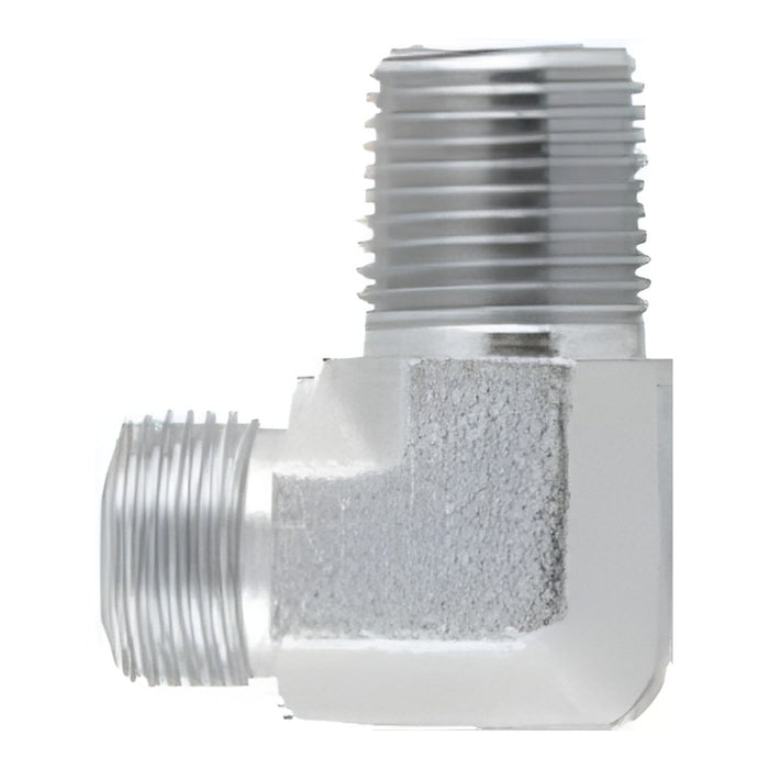 Codo de 90° Dixon macho rosca macho NPTF cara plana en acero platinado — serie FS2501