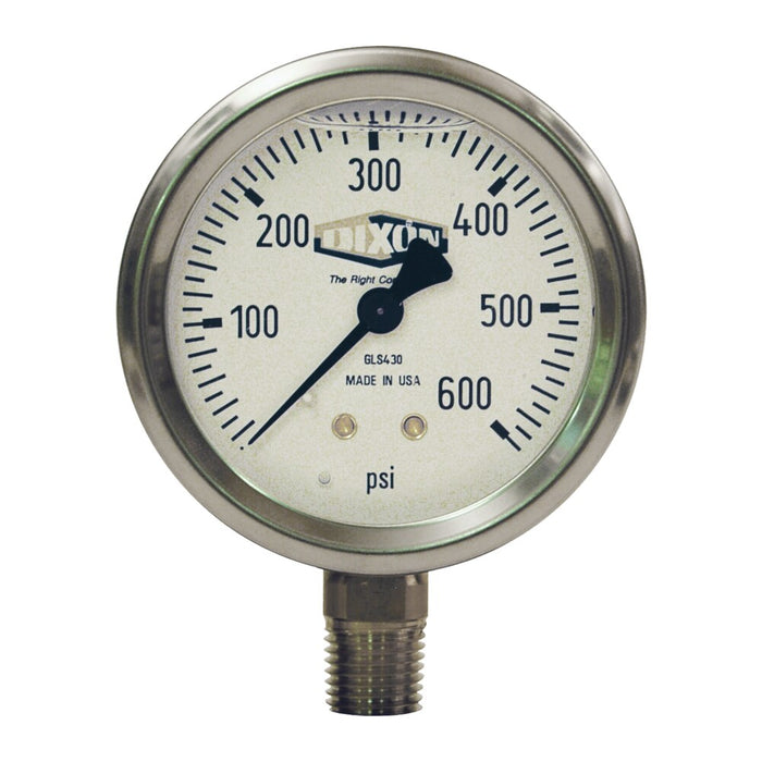 Manómetro Dixon Liquid filled acero inoxidable case manómetro 2 1/2" face, 1/4" lm, 0 5000psi – 2 1/2" acero inoxidable GLS455