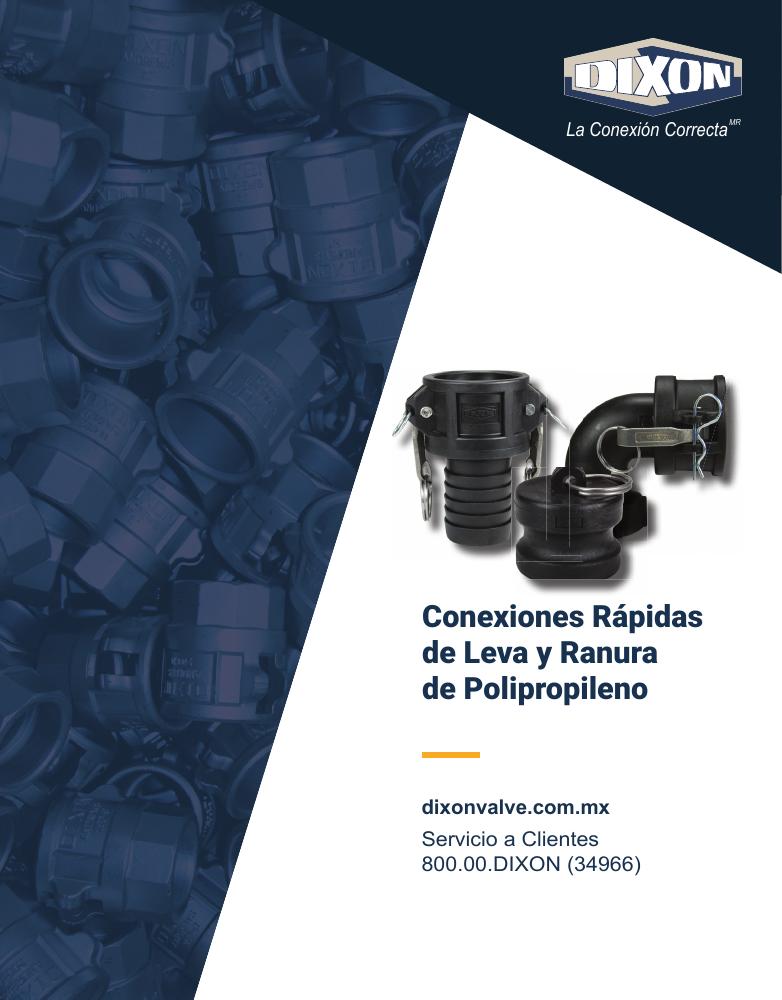 Portada catálogo conexiones camlock de polipropileno Dixon en español — Suminregio Industrial