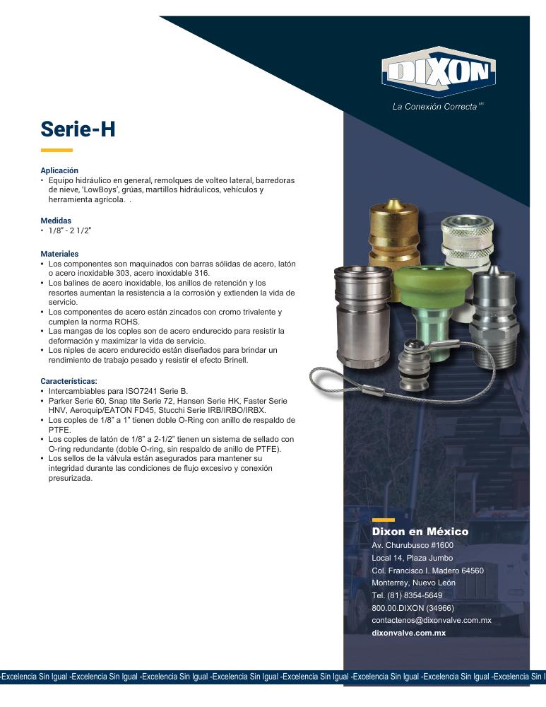 Portada flyer acoplamientos hidráulicos Serie H Dixon — Suminregio Industrial