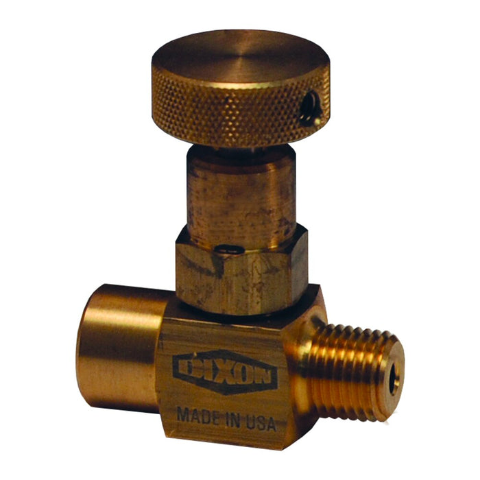 Válvula de aguja Dixon Latón macho a fem mini aguja knurled knob (1/8" 27 npt) – 1/8" latón MFB101